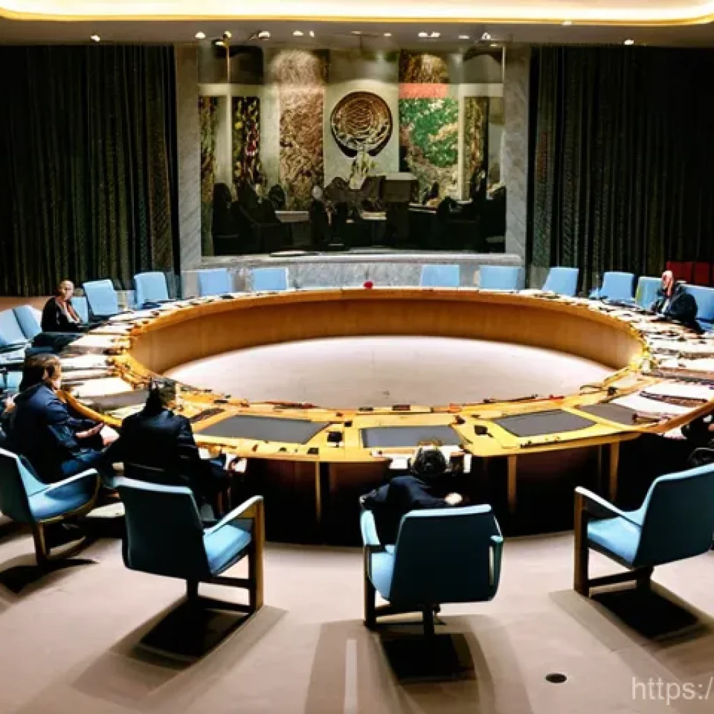 유엔 안보리 결의안 분석 - **Prompt:** A diverse group of diplomats, both male and female, from various countries, are intensel...